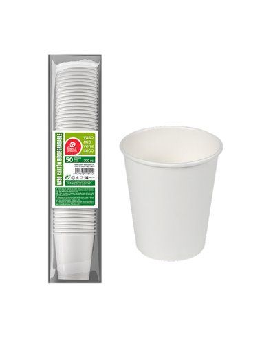 PACK CON 50UNID. VASOS CARTÓN BLANCOS 200CC BEST PRODUCTS GREEN