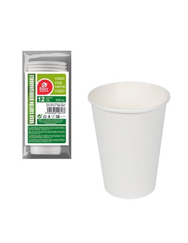 PACK CON 12UNID. VASOS CARTÓN BLANCOS 330CC BEST PRODUCTS GREEN