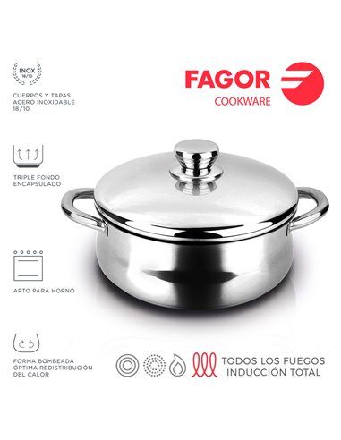 Caçarola Inox Silverinox + Tampa 18/10 Fagor Ø20x9cm