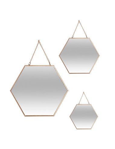 SET 3 ESPEJOS ORO HEXAGONALES 19,8X17,5CM/25X22,5CM/29,5X26CM