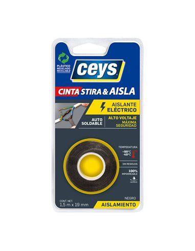 CEYS Stira & Insulate Fita isolante elétrica preta profissional 1,5m x 19mm 507801