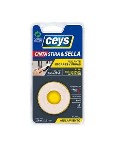 CEYS Stira & Seal Fita de vedação impermeável branca 1,5m x 19mm 507802