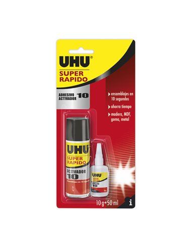 UHU PACK "ADHESIVO 10 + ACTIVADOR 10" 50g + 200ml REF. 6312395