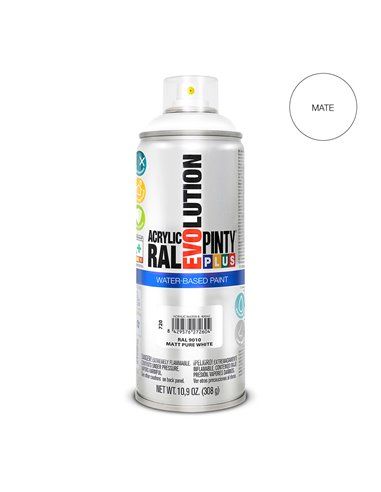 PINTURA EN SPRAY PINTYPLUS EVOLUTION WATER-BASED 520CC RAL 9010 BLANCO PURO MATE