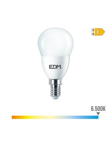 BOMBILLA ESFERICA E14 7W 806 lm 6500K LUZ FRIA Ø4,8x9,5cm EDM