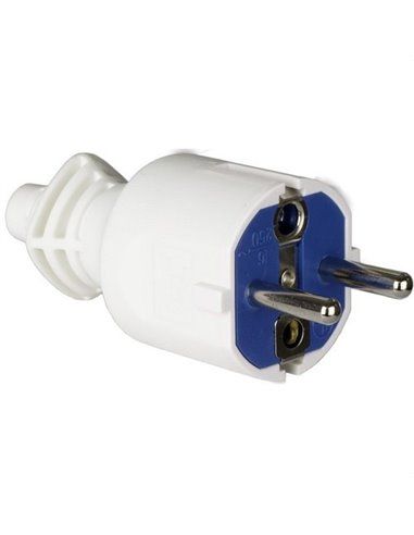 Plugue PVC 2P+E 16A 250V com sistema de aterramento duplo, suporte de cabo dobrável para fácil conexão de terminais branco