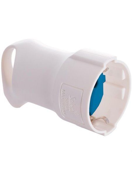 Base móvel 2P+E 16A 250V com suporte de cabo dobrável para facilitar a conexão, com alça branca