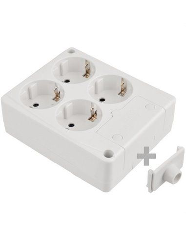 BASE BIPOLAR DE 4 TOMAS, CON T/T LATERAL 16A 250V. MATERIAL LH, BLANCO. .