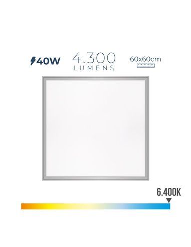 Panel led 40w 4300lm ra80 60x60cm 6400k luz fria edm. (empotrar). incluye transformador, ip20, tamaño: 59,5x59,5x3,5cm (ancho/fo