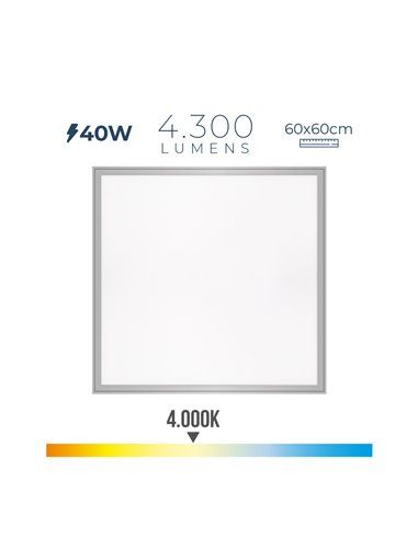 Panel led 40w 4300lm ra80 60x60cm 4000k luz dia edm. (empotrar). incluye transformador, ip20, tamaño: 59,5x59,5x3,5cm (ancho/fon