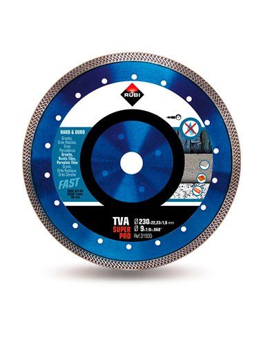 Disco de diamante tva 230 superpro. recomendado para el corte en seco de materiales duros como:granito,gres rústico, clínker, re