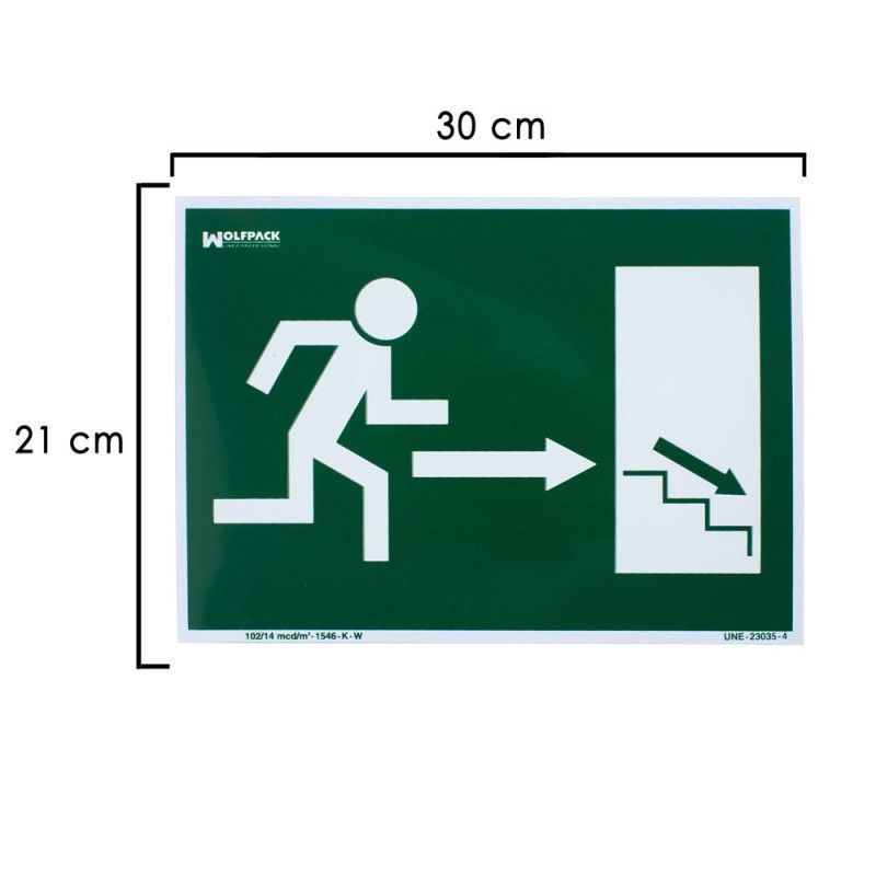 Sinal de saída da escada direita para baixo 21x30 cm.