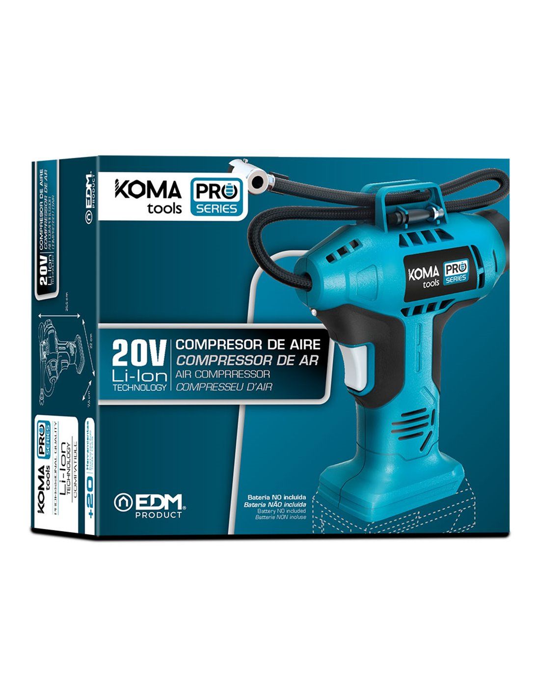 Compresseur d'air 20v (sans batterie ni chargeur) 7.5x22x25.5cm batterie  koma tools pro series