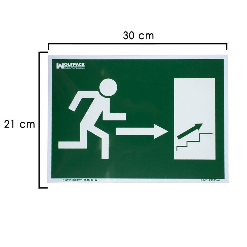 Cartel Salida Escalera Derecha Arriba 21x30 cm.