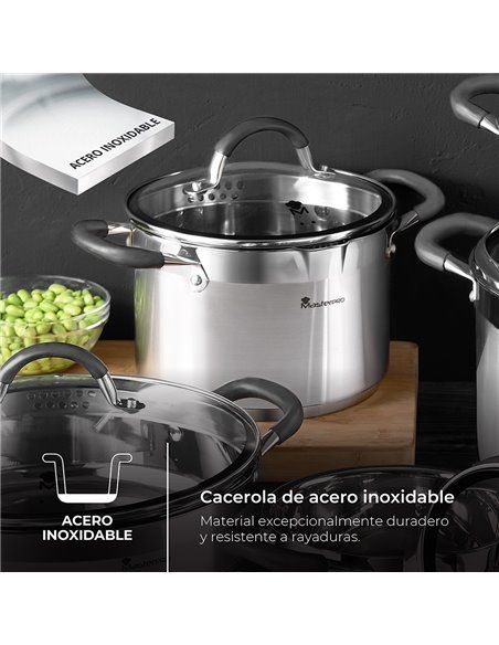 Olla ø24x12cm 5l acero inox con tapa foodies bgmp-1502-bk masterpro. esta cacerola ø24x12cm con capacidad de 5 l es un utensilio