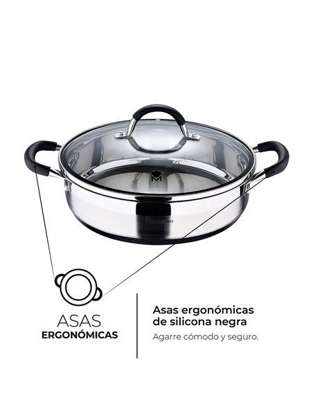 Tartera ø28x7,5cm 3,8l acer inoxidable con tapa foodies bgmp-1503-bk masterpro. esta cacerola ø28x7,5cm con capacidad de 3.8l. o