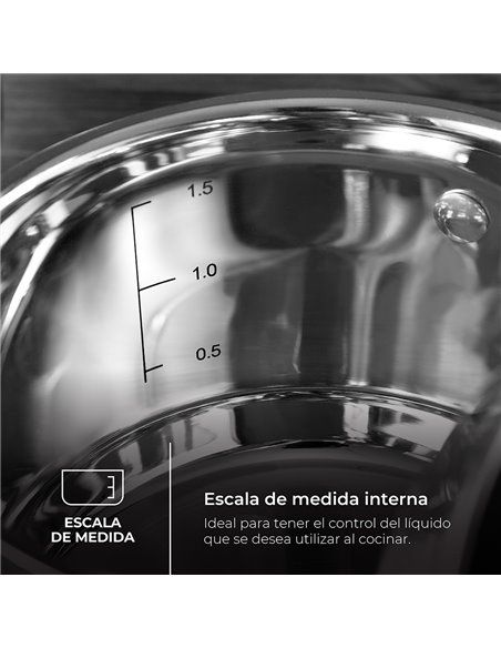 Olla ø16x10cm 1,8l acero inox con tapa foodies bgmp-1504-bk masterpro. la olla de 16 x 10cm tiene una capacidad de 1,8 l. está h