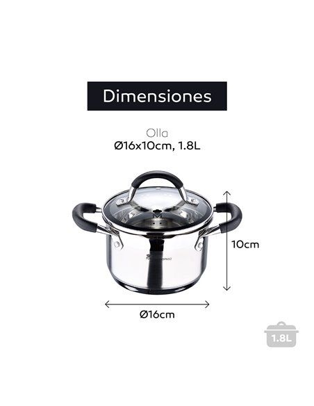 Pote Ø16x10cm 1.8L Aço Inox com Tampa Foodies BGMP-1504-BK Masterpro