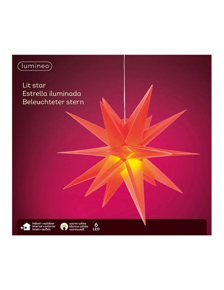 ESTRELLA ROJA ILUMINADA Ø40X40CM 6 LEDS EXTERIOR