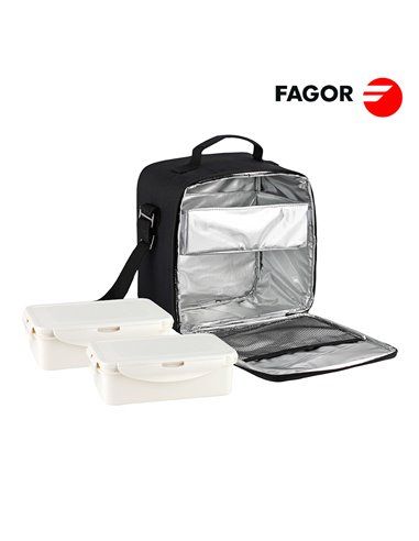 Bolsa porta alimentos tappy plus (con tuppers) fagor. material semi-rigido.  resistente a las manchas. aislante interior frio/cal