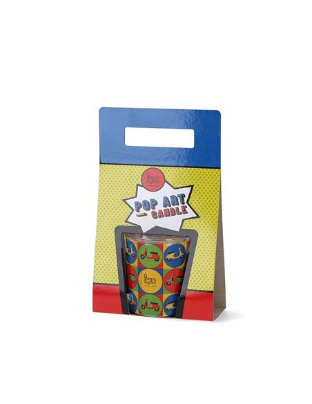 Vela en vaso pop art ø7,5cm al.8,4cm moto magic lights