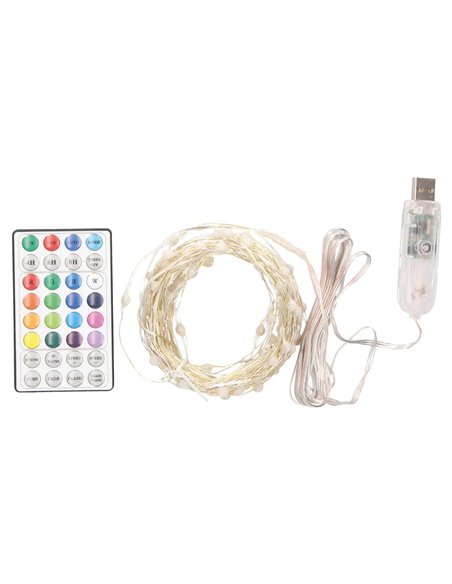 Guirlanda de fio LED 9,9M com USB + controle remoto 32 funções 6W RGB