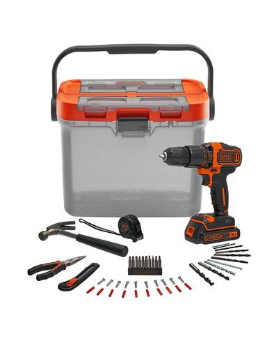 S.de. kit brico avec perceuse à percussion 18v et accessoires bcksb05-qw black+decker