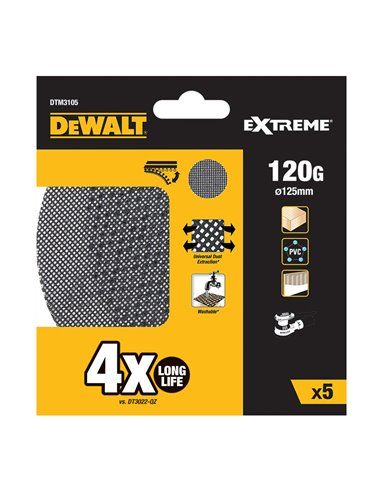 DEWALT Pacote de 5 lixas de malha 125 mm 120 grão para lixadeiras rotorbitais (DTM3105-QZ)