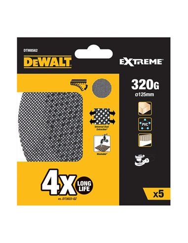 DEWALT Pacote de 5 lixas de malha 125 mm 320 grão para lixadeiras rotorbitais (DTM8562-QZ)