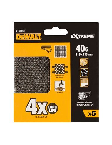 S.de. pack 5 papier abrasif mesh 1/4 grain 40 pour ponceuses orbitales dtm8663-qz dewalt