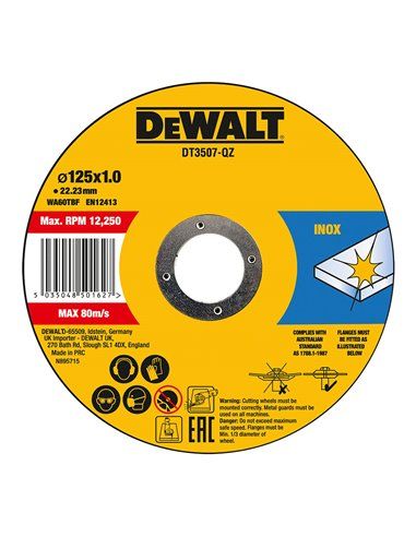 S.de. lot de 10 disques à tronçonner pour inox 125x1x22,23mm dt3507-qz dewalt