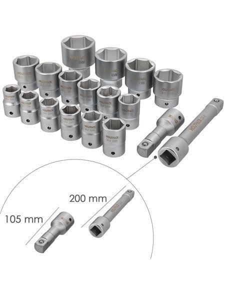 Conjunto de soquetes cromo vanádio 21 peças 3/4" Plus com estojo