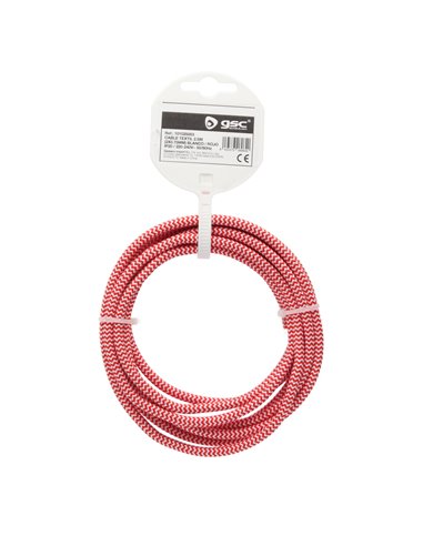 Cabo têxtil 2,5M (2x0,75mm) Branco/Vermelho