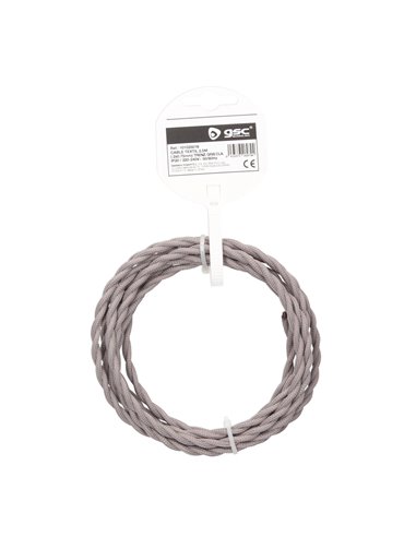 Cable textil 2,5M (2x0.75mm) trenzado Gris claro