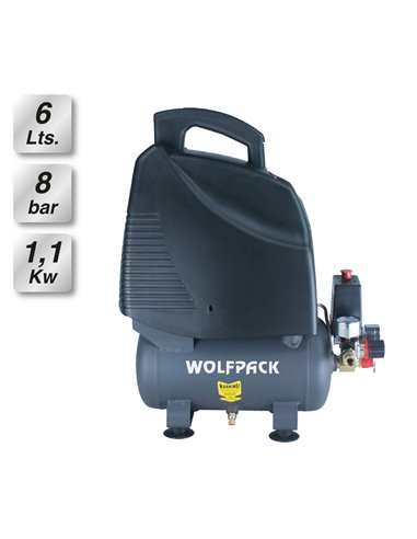 Compresor Wolfpack 6 Litros 1,5 HP Sin Aceite