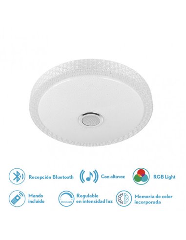 Plafon 48w Zaid 3000-4000-6500k Rgb Branco/transp Bluetooth 7x38x38 Cm Controle remoto, memória dimmer e alto-falante 3744lm