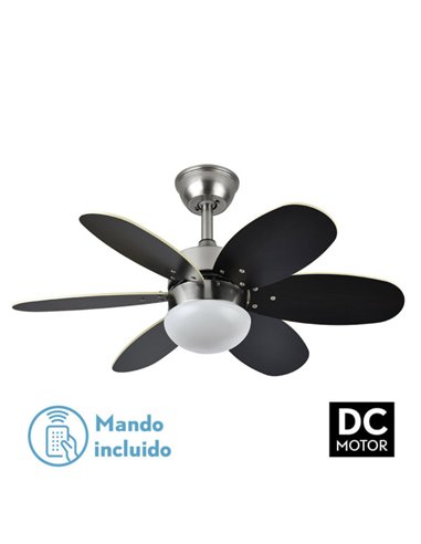 Ventilador Dc Alves 2xe27 Niquel 6 Aspas Rev. Wengue/haya 41x85d  C/ Remoto Y Temporizador