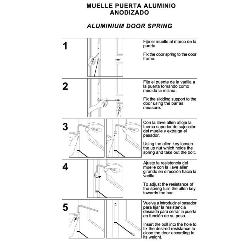 MUELLE PUERTA BRAZO ALUMINIO NEGRO