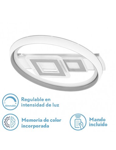 Plafon 80w Sucre 3000-4000-6500k  Blanco/gris 7x51x51 Cm Reg.Intensidad, Control Remoto Y Memoria