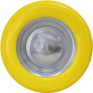 Roue Solide pour Chariot Increvable PU Jaune Brouette 25 cm Jante en ABS