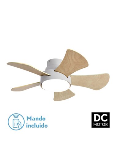 Ventilador 25w Dc Blanco Gregario 5 Aspas Rev.  Blanca/haya 6 Vel. 3000-4000-6000k 82D Remoto,memoria y Temporizador