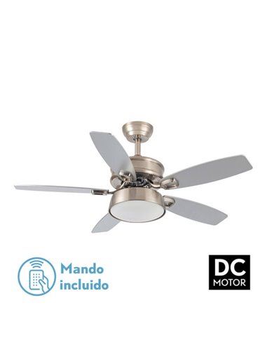 Ventilador 30w Dc Braw Niquel 5 Aspas Plata/haya  6 Vel. 3 Colores 106,7d C/remoto, Memoria y Temporizador 2850lm