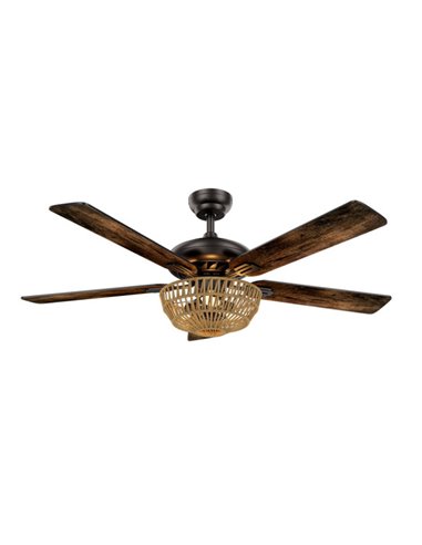 Ventilador Dc Cesta Negro 3xe27 5 Aspas Nogal/roble 6 Velocidades 55/67x132x132cm C/remoto Y Temporizador