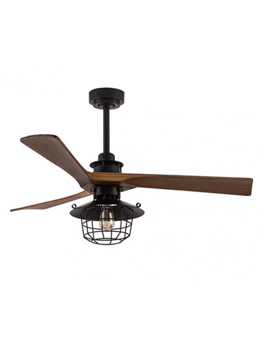 Ventilador Dc Vulturno Negro 1xe27 3 Aspas Roble  6 Velocidades C/remoto Y Temporizador 53/65,5x132x132 Cm