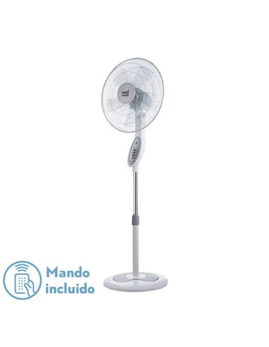 Standventilator Floxo Weiß/Grau 3 Geschwindigkeiten 45 W mit Fernbedienung  Timer 5 Flügel Regx44,5x40 cm