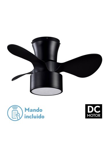 Ventilador DC 24w Kos Negro 3 Aspas 60d 6 Vel. 2390lm 3000-4500-6000k c/remoto, Memoria Y Temporizador