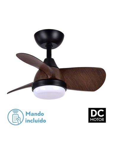 Ventilador Dc 24w Pirdo Negro/marron 3 Aspas 60d 2400lm 6 Velocidades 3000-4500-6000k C/remoto, Memoria Y Temporizador