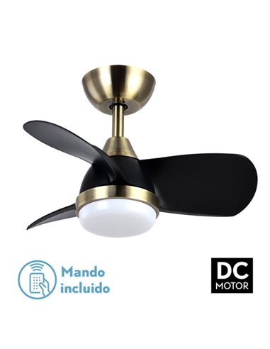 Ventilador Dc 24w Pirdo Cuero/negro 3 Aspas 60d 2400lm 6 Velocidades 3000-4500-6000k  C/remoto, Memoria Y Temporizador