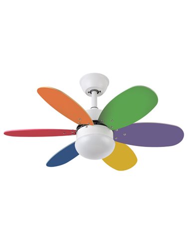 Ventilateur Dc Alves 2xe27 Blanc 6 Pales Rev. Pastel/Intenso 41x85d avec Télécommande et Minuterie