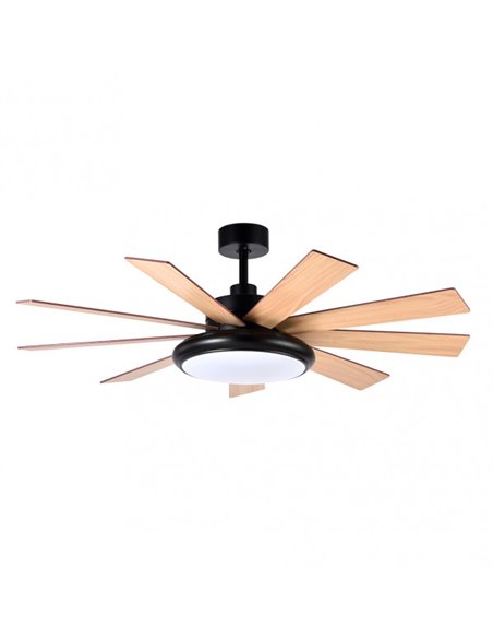 Ventilador DC Pireo 36w Negro 9 Aspas Roble/haya 6 Vel 3 Colores 3800lm 132d con Remoto, Memoria Y Temporizador